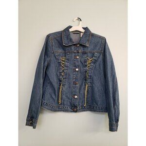 Faded Glory Women XL Jacket Lace Up Button Front Long Sleeve Medium Wash Denim